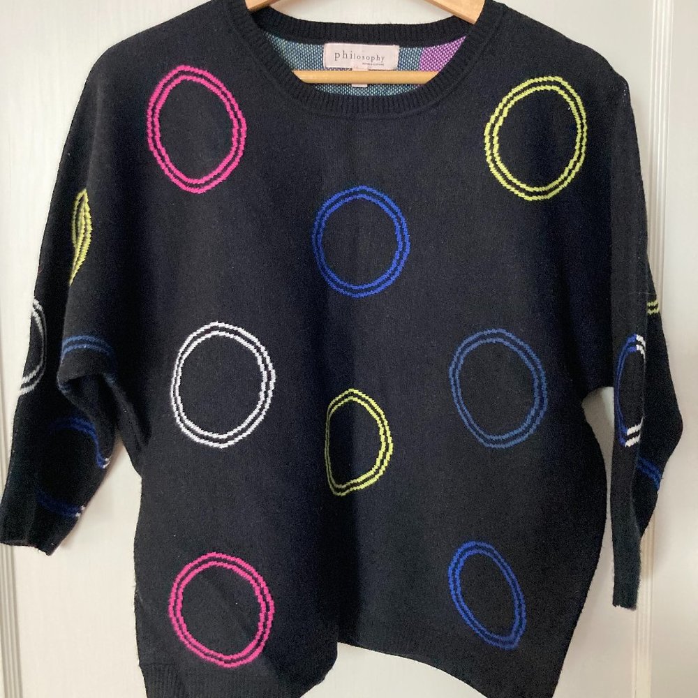 Philosophy Sweater Retro Black Circle Pattern Size M 3/4 Sleeve Round Neck
